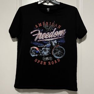 Celebrate Men’s Black Short Sleeve American Freedom Open Road Motorcycle T-Shirt